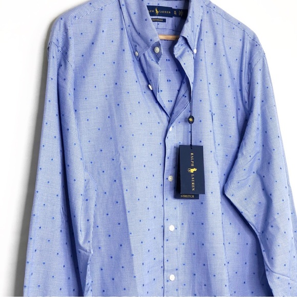 Ralph Lauren, blue print logo, stretch performance button down shirt - Picture 4 of 11